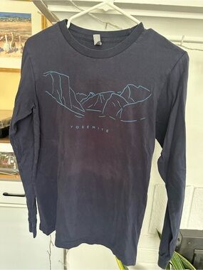 Bella Canvas Women's Long Sleeve Tee - Navy with Light Blue Yosemite Graphic